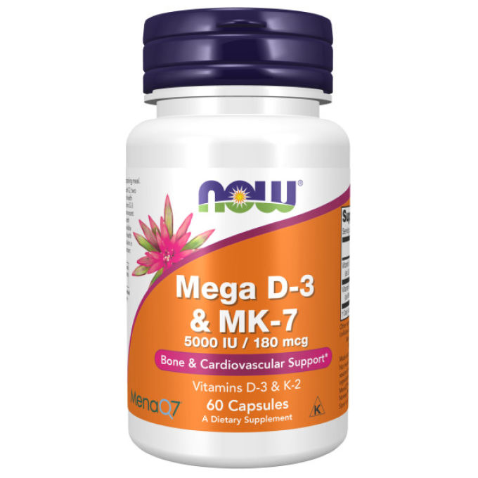 Витамины NOW FOODS Д3 и К2 MEGA D-3 & MK-7 60 капсул NS29596